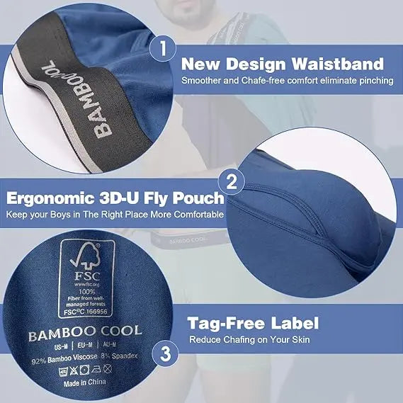 Bamboo Cool Men's Boxer Briefs - Soft & Breathable Underwear