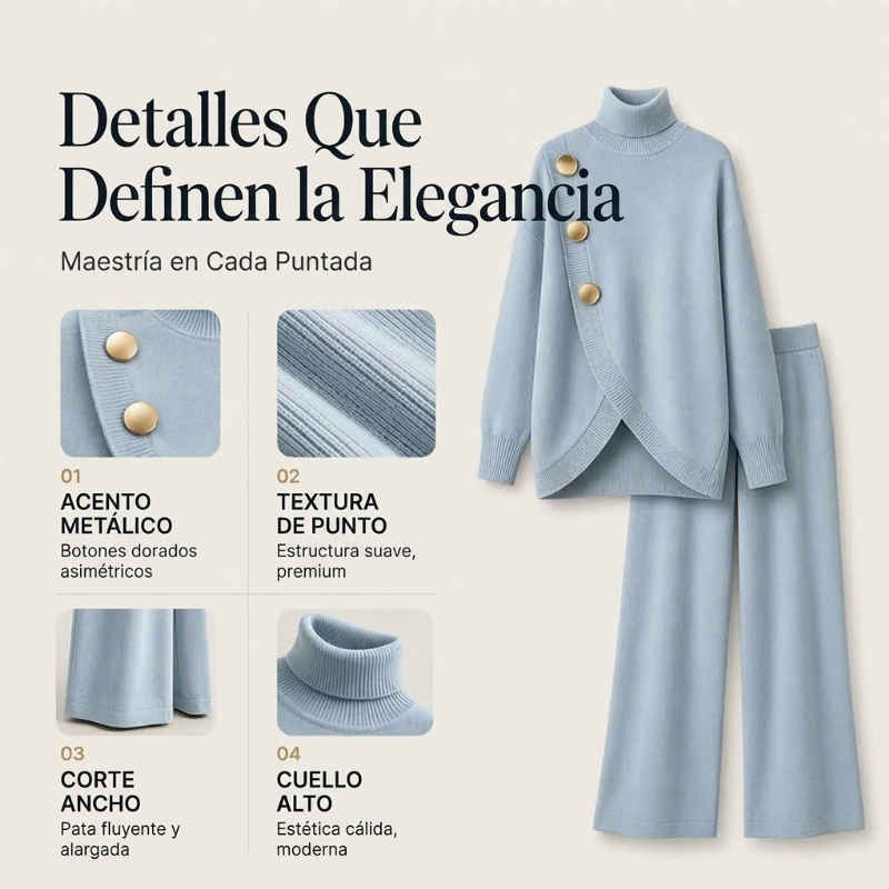 ✨🔥 50% OFF + ENVÍO GRATIS🚚💕 Conjunto Elegante de Cuello Alto y Pantalón de Pierna Ancha para Mujer – Cómodo y Sofisticado 👗
