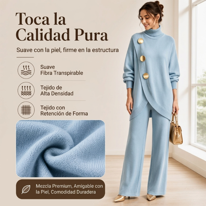 ✨🔥 50% OFF + ENVÍO GRATIS🚚💕 Conjunto Elegante de Cuello Alto y Pantalón de Pierna Ancha para Mujer – Cómodo y Sofisticado 👗