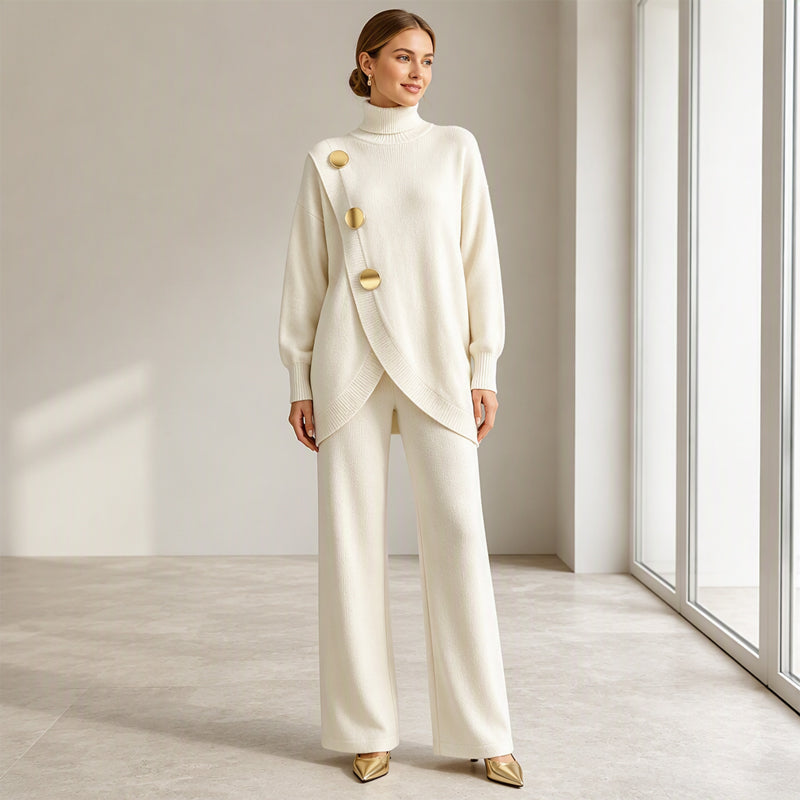 ✨🔥 50% OFF + ENVÍO GRATIS🚚💕 Conjunto Elegante de Cuello Alto y Pantalón de Pierna Ancha para Mujer – Cómodo y Sofisticado 👗