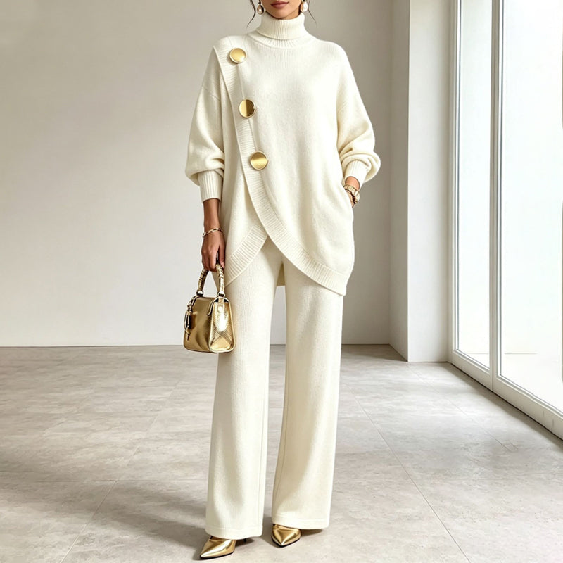✨🔥 50% OFF + ENVÍO GRATIS🚚💕 Conjunto Elegante de Cuello Alto y Pantalón de Pierna Ancha para Mujer – Cómodo y Sofisticado 👗